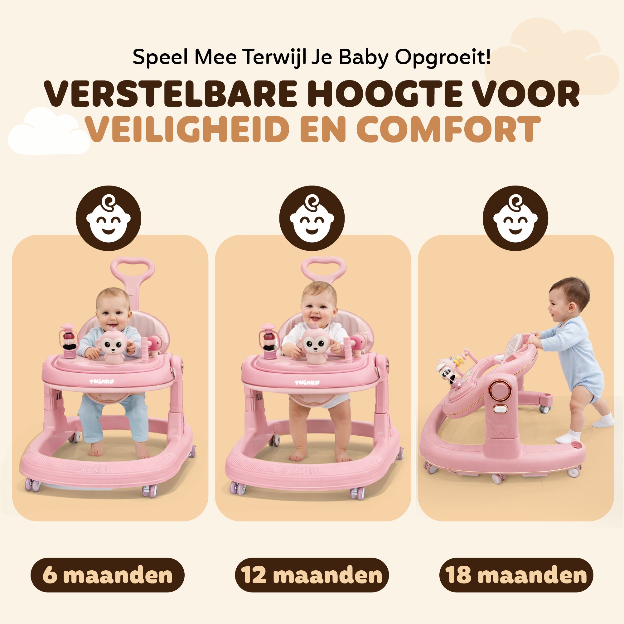 Twinky Babywalker GO - 2-i-1 Gåstol & Gåvagn - Rosa