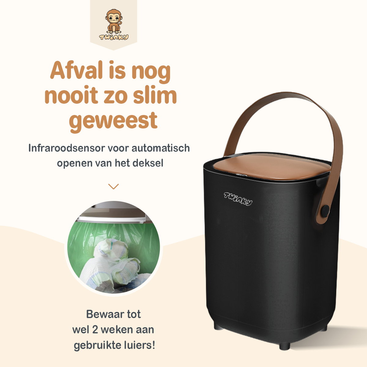 Twinky Diaper Pail - Sensor Model – Black Brown
