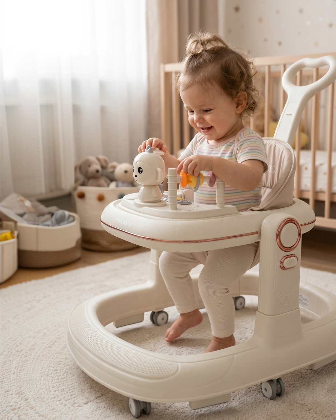 Twinky Babywalker GO - 2-in-1 Loopstoel & Loopwagen - Cream