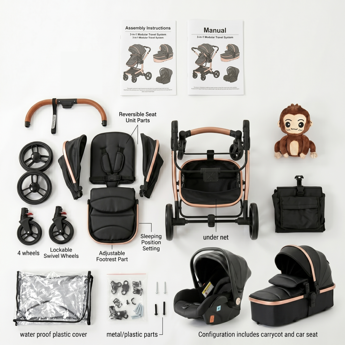 Twinky 4-in-1 Stroller Luxury Set - Black