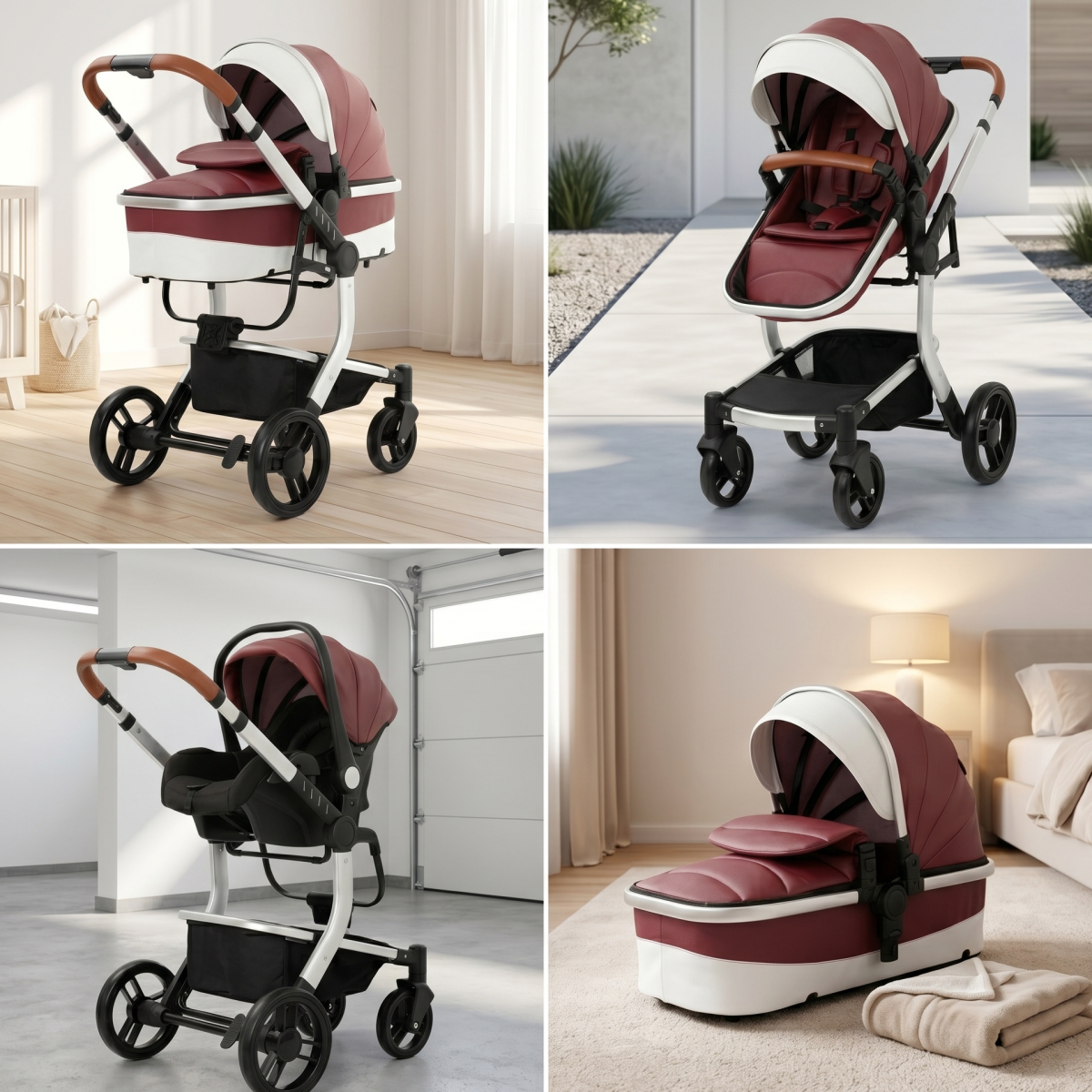 Twinky 4-i-1 Barnevogn Luxury Set Bordeaux | Kombivogn