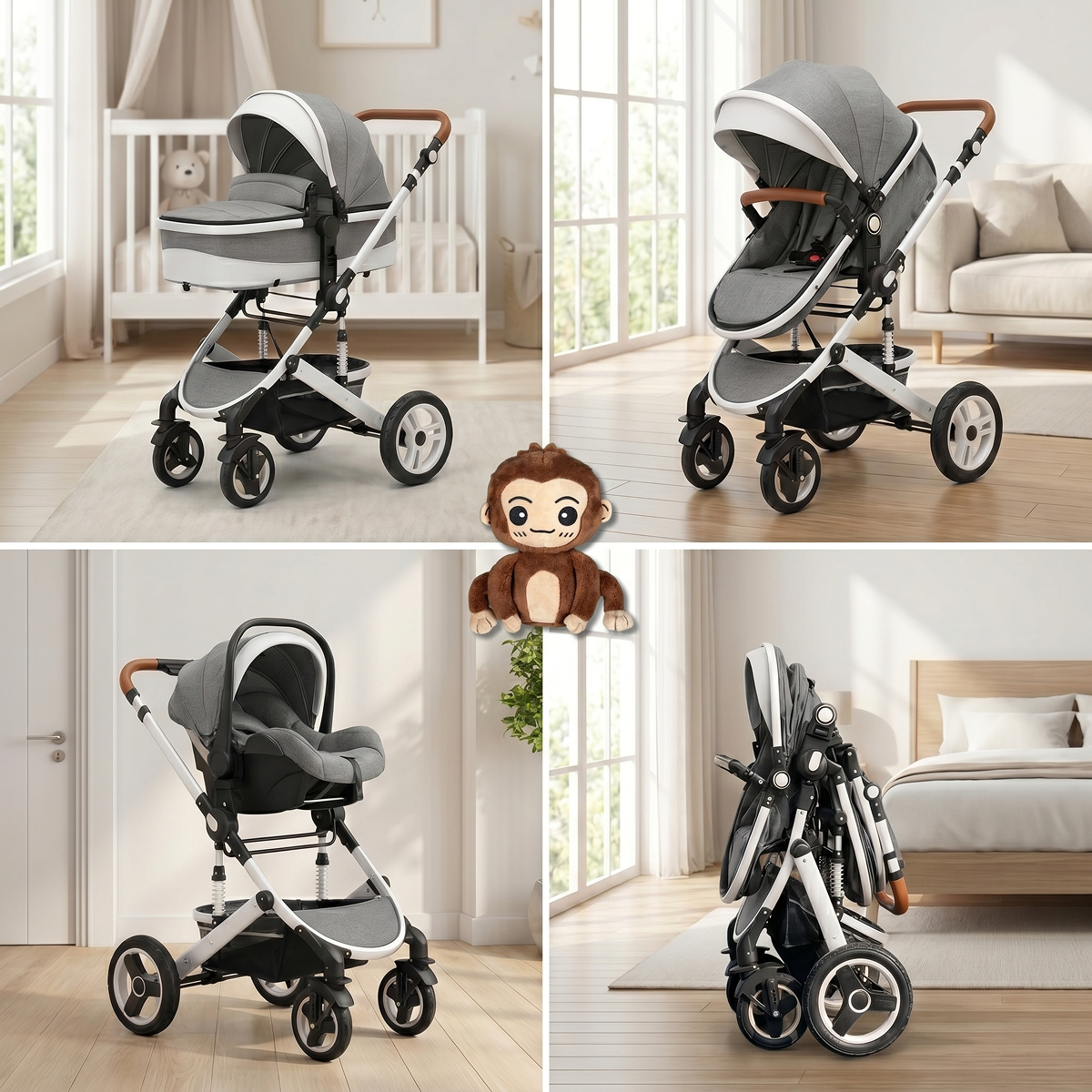 Twinky 4-i-1 Barnevogn Luxury Set Grå | Premium Kombivogn