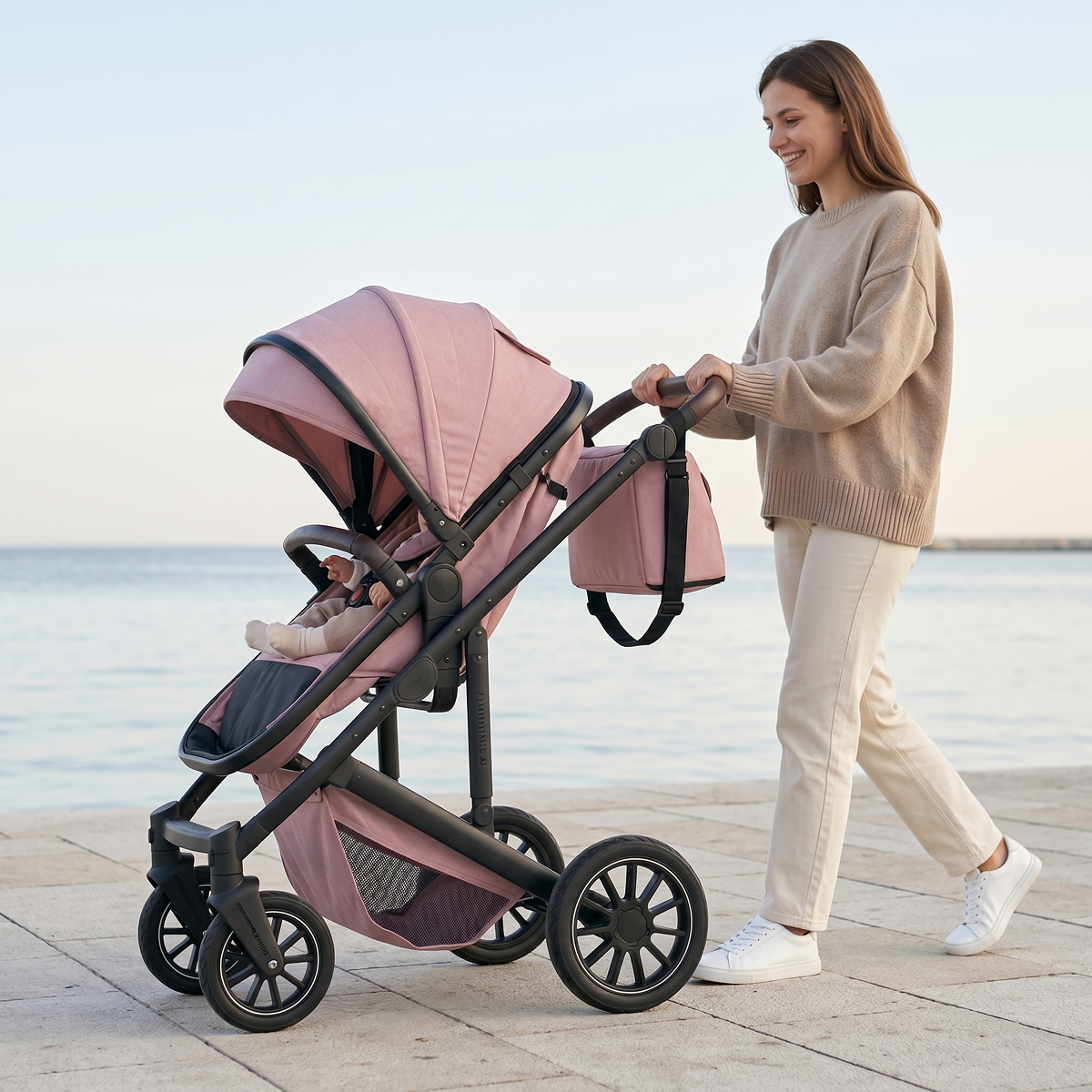 Twinky 4-i-1 Barnevogn Soft Pink | Kombivogn & Rejsesystem
