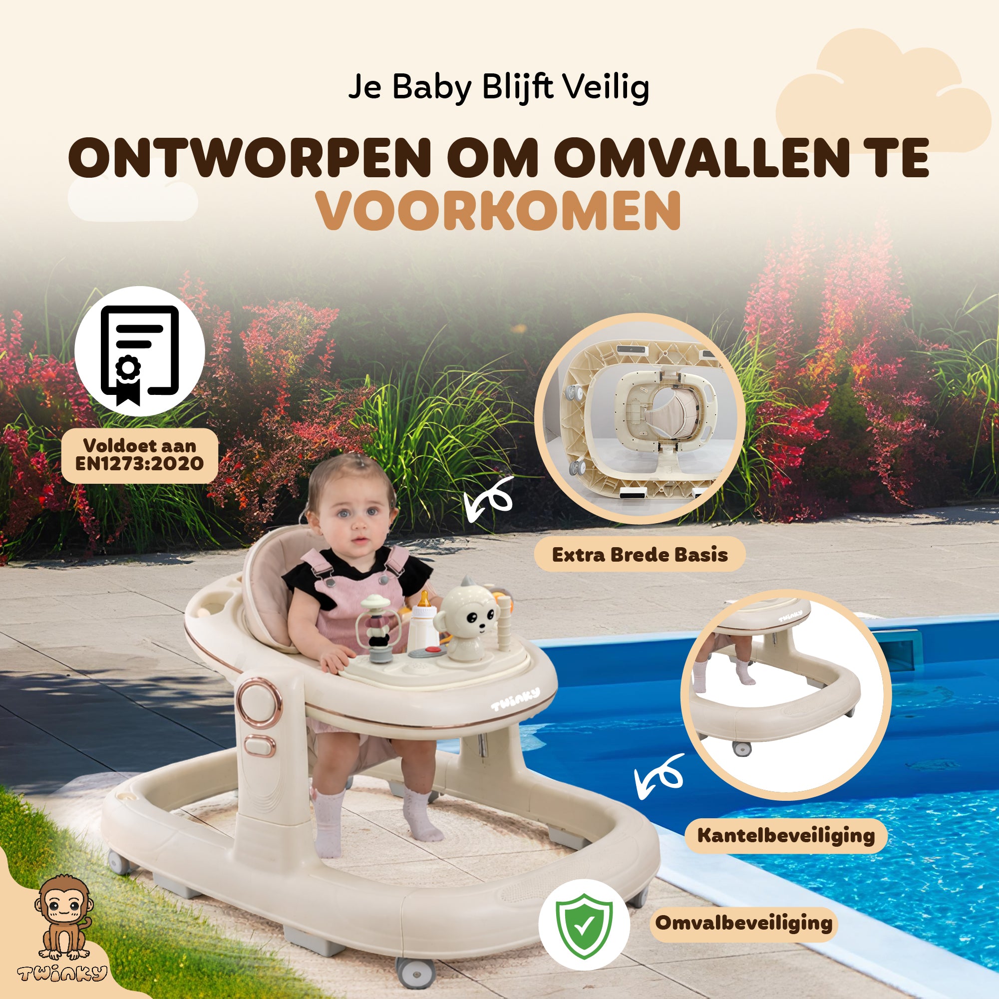 Twinky Babywalker GO - 2-in-1 Loopstoel & Loopwagen - Cream