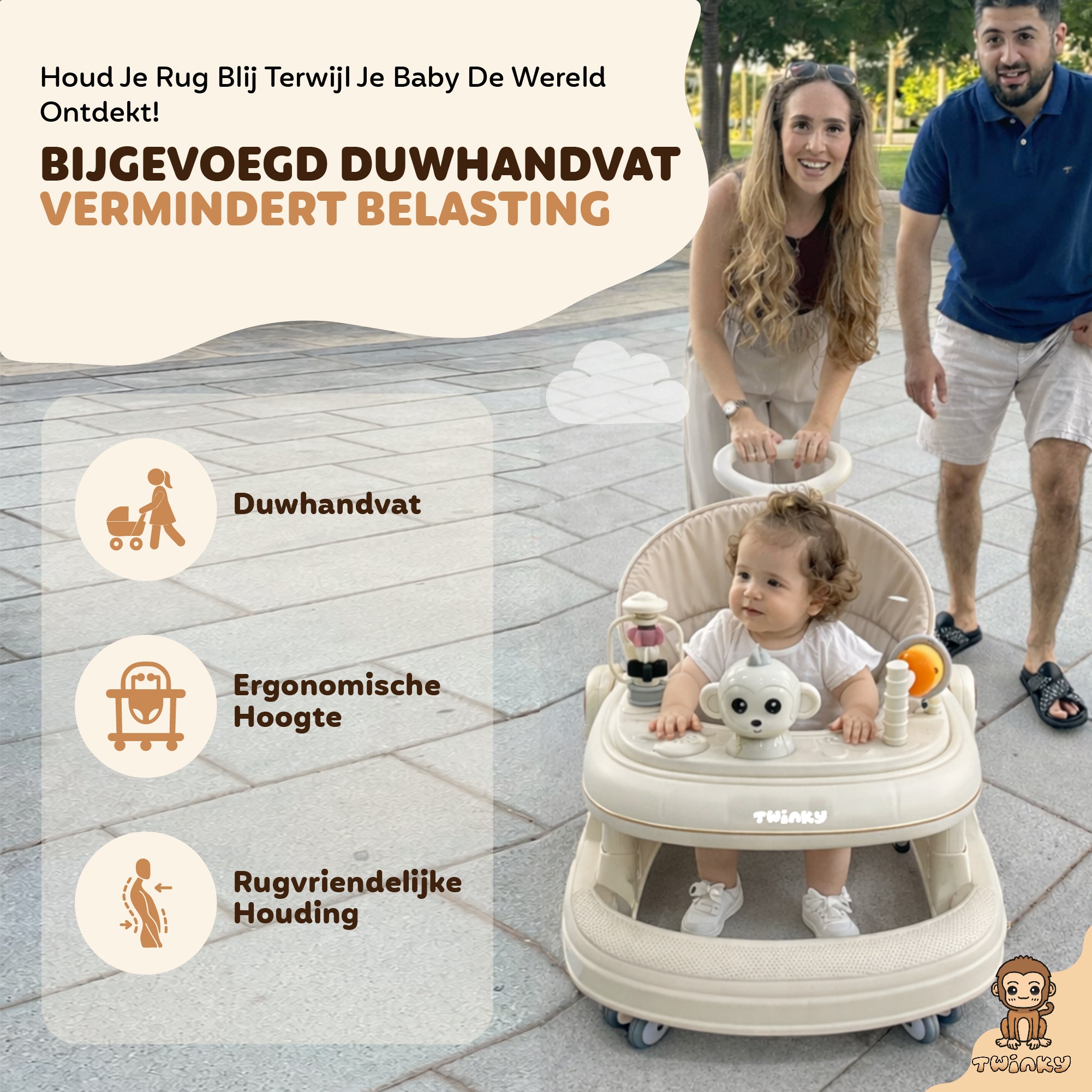 Twinky Babywalker GO - 2-in-1 Loopstoel & Loopwagen - Cream