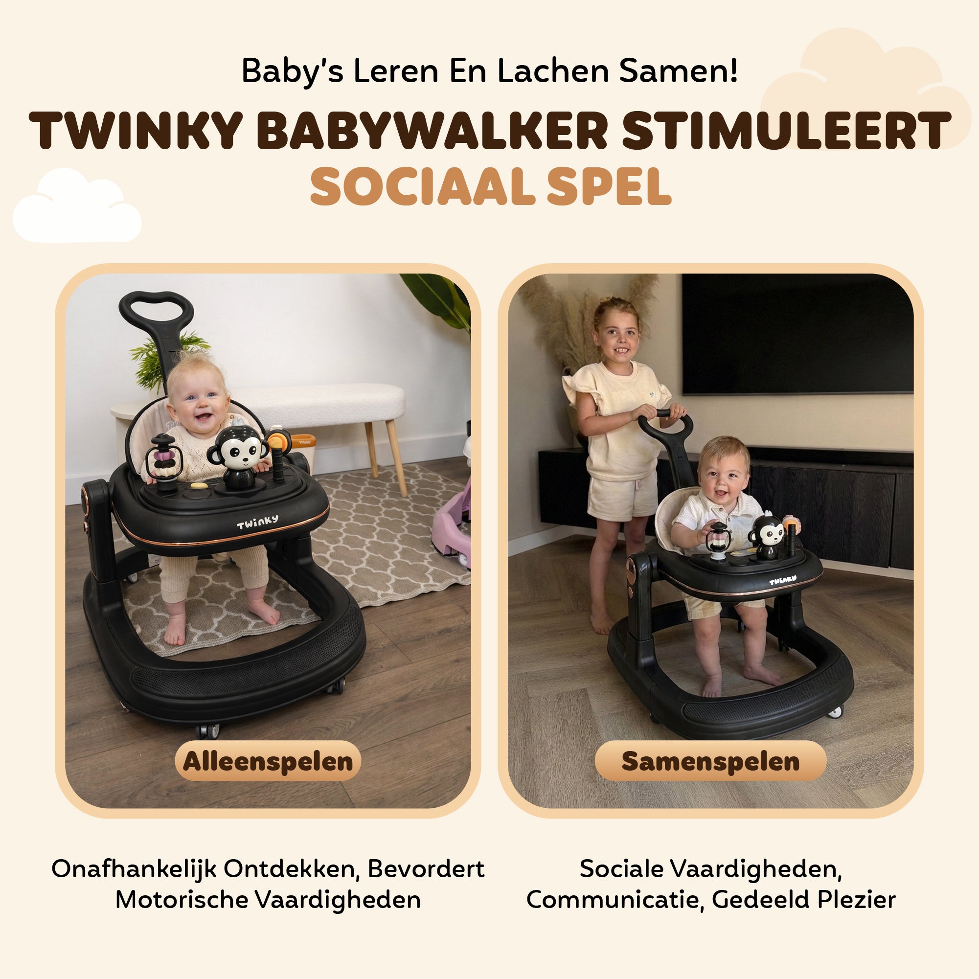 Twinky Babywalker GO - 2-in-1 Loopstoel & Loopwagen - Black