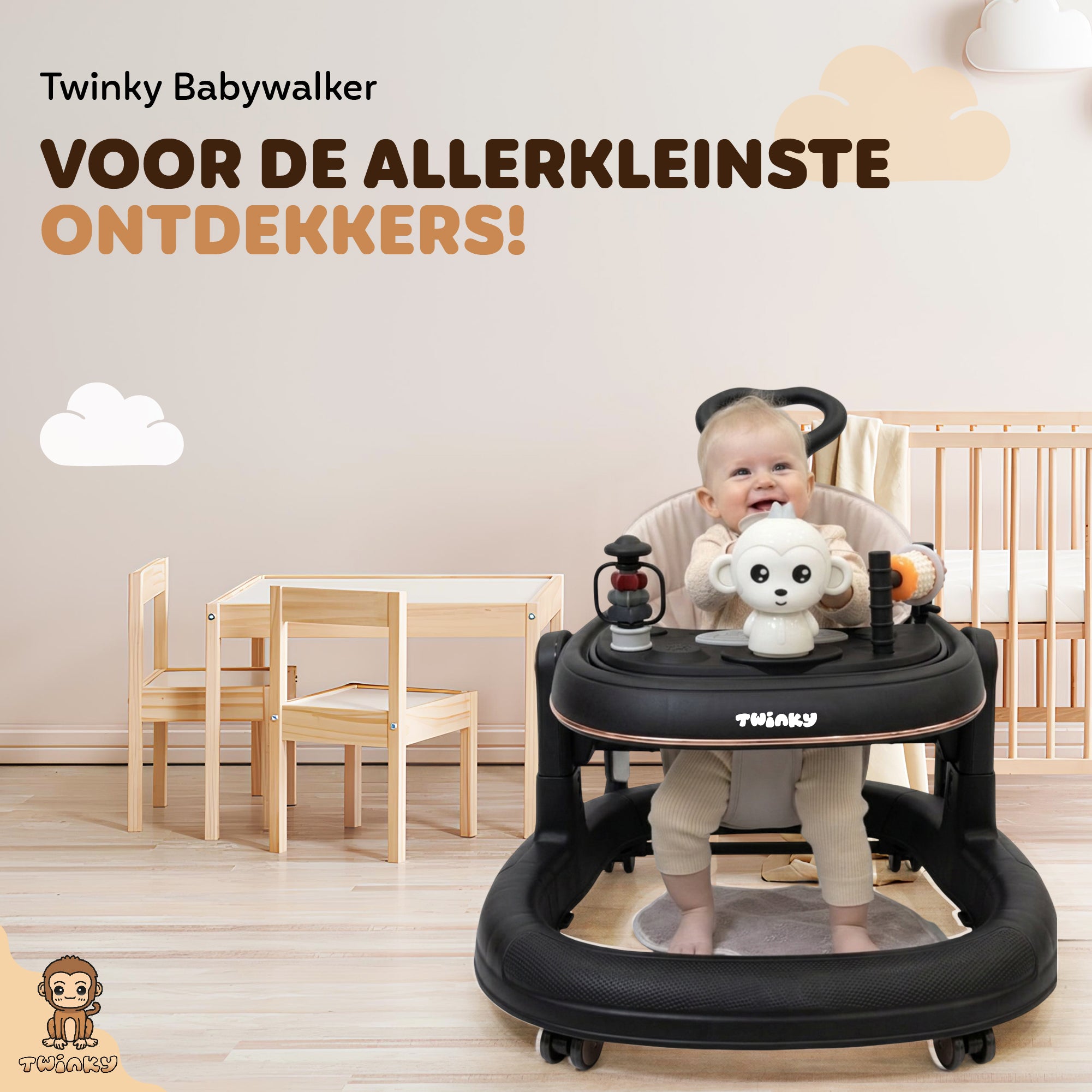 Twinky Babywalker GO - 2-in-1 Loopstoel & Loopwagen - Black