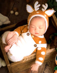 Newborn Baby Christmas Outfit for Photo Shooting Knitted Infant Suspender Pants Tops Antler Hat Baby Photography Props