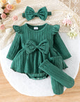 Snuggly Bow Knit Romper Set