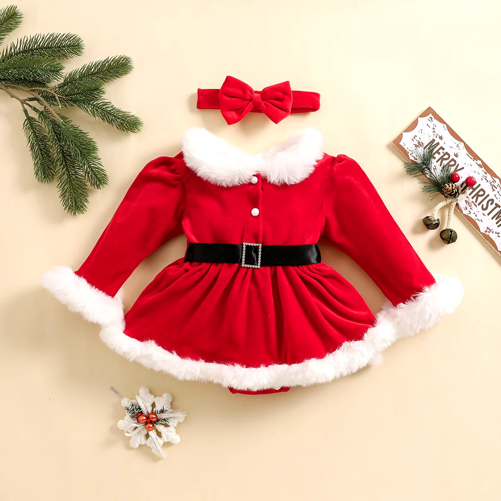 Cute, and Christmas-Ready – Twinky Christmas Romper & Holiday Diadem Set