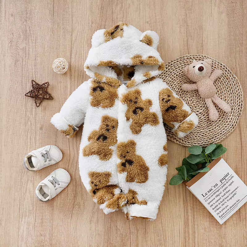 Baby Clothes Cartoon Cute Teddy Bear Plush Comfortable and Soft 0-18 Boys and Girls Autumn and Winter Long Sleeved Baby Jumpsuit