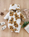 Baby Clothes Cartoon Cute Teddy Bear Plush Comfortable and Soft 0-18 Boys and Girls Autumn and Winter Long Sleeved Baby Jumpsuit