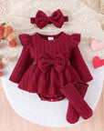 Snuggly Bow Knit Romper Set