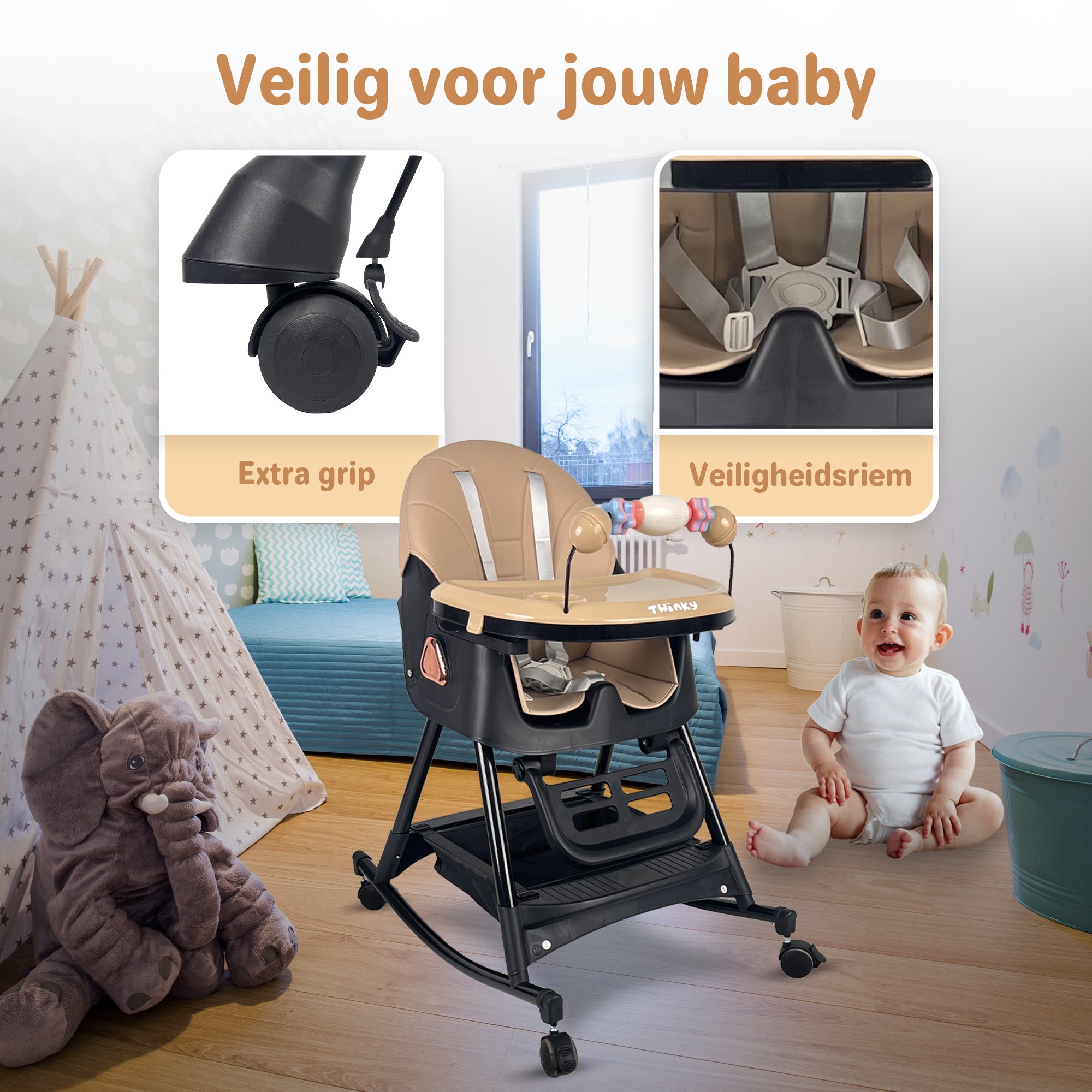 Twinky Kinderstuhl SWING + 2x Quetschflaschenlöffel + Babywalker (BABYBUNDLE)