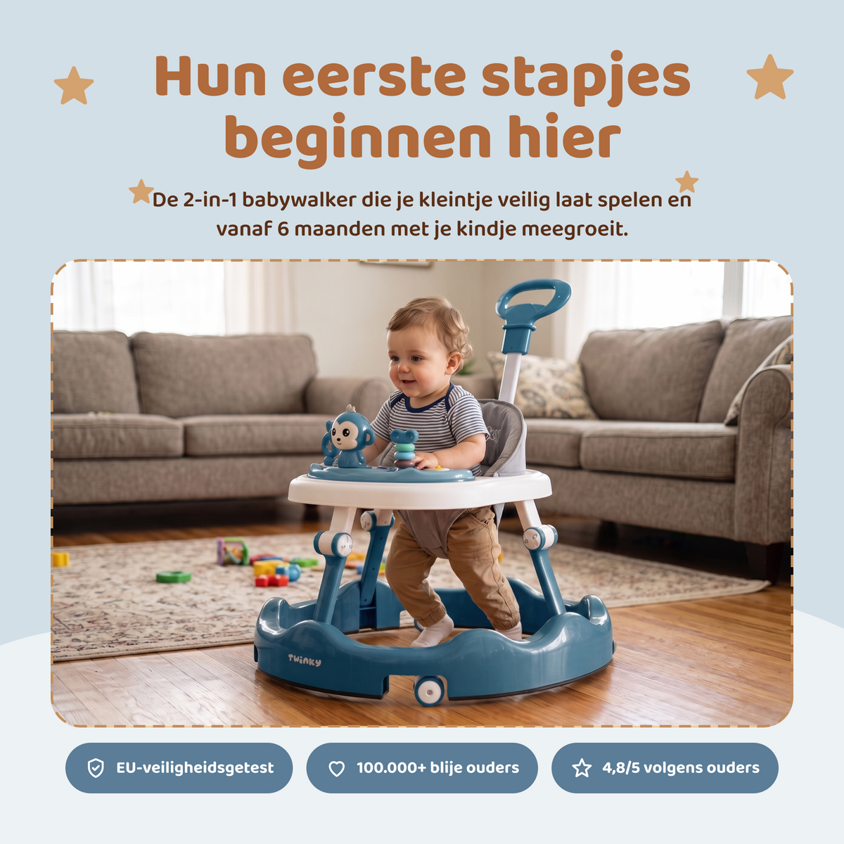 Twinky Lauflernhilfe Baby Azur | Babywalker & Gehfrei – Twinky Lauflernwagen klappbar