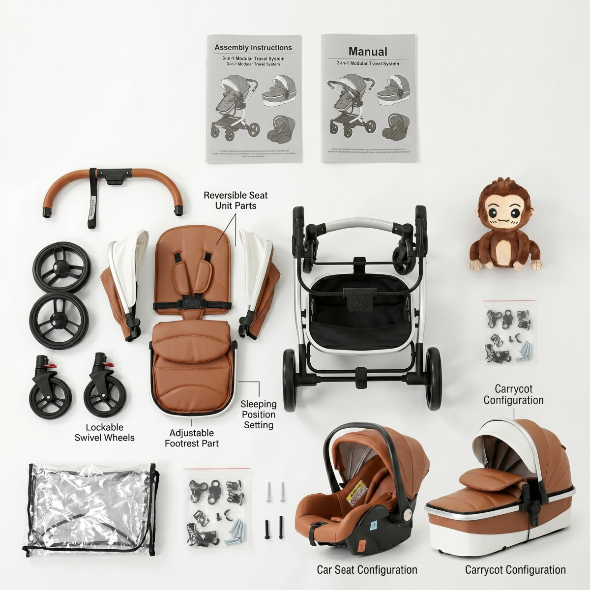 Twinky 4-i-1 Barnevogn Luxury Set Brun | 4-i-1 Rejsesystem