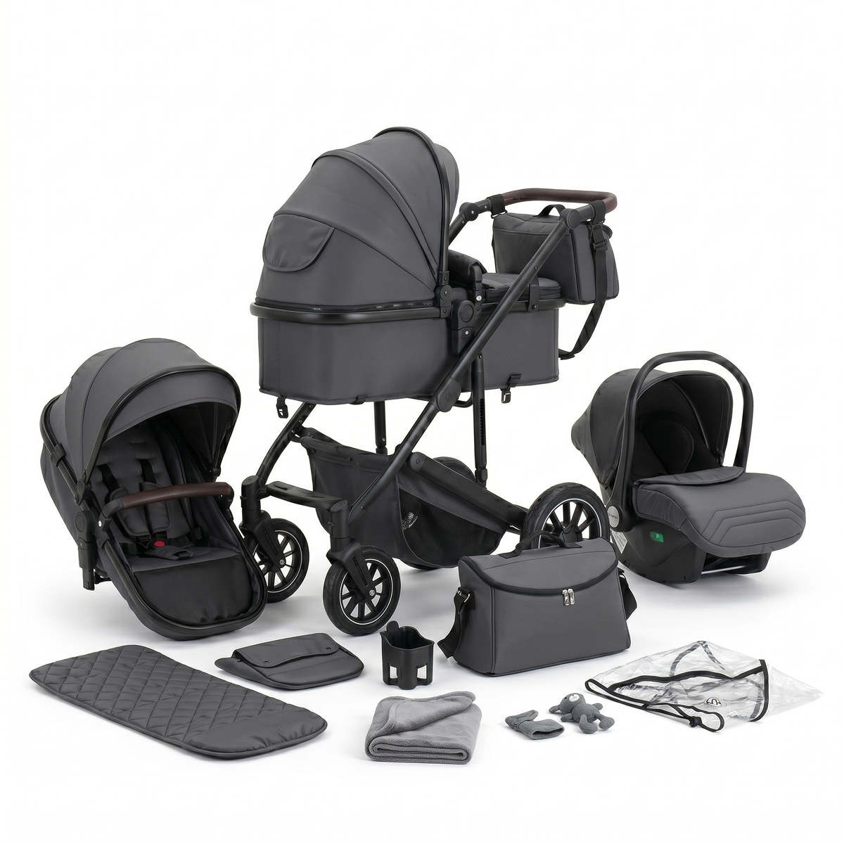 Twinky 4-in-1 Stroller - Dark Grey (Stroller, Car Seat & Travel Cot in 1)