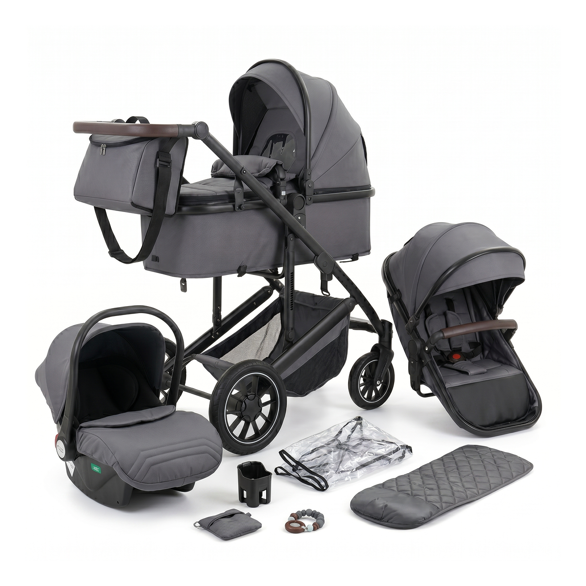 Twinky 4-in-1 Stroller - Dark Grey (Stroller, Car Seat & Travel Cot in 1)