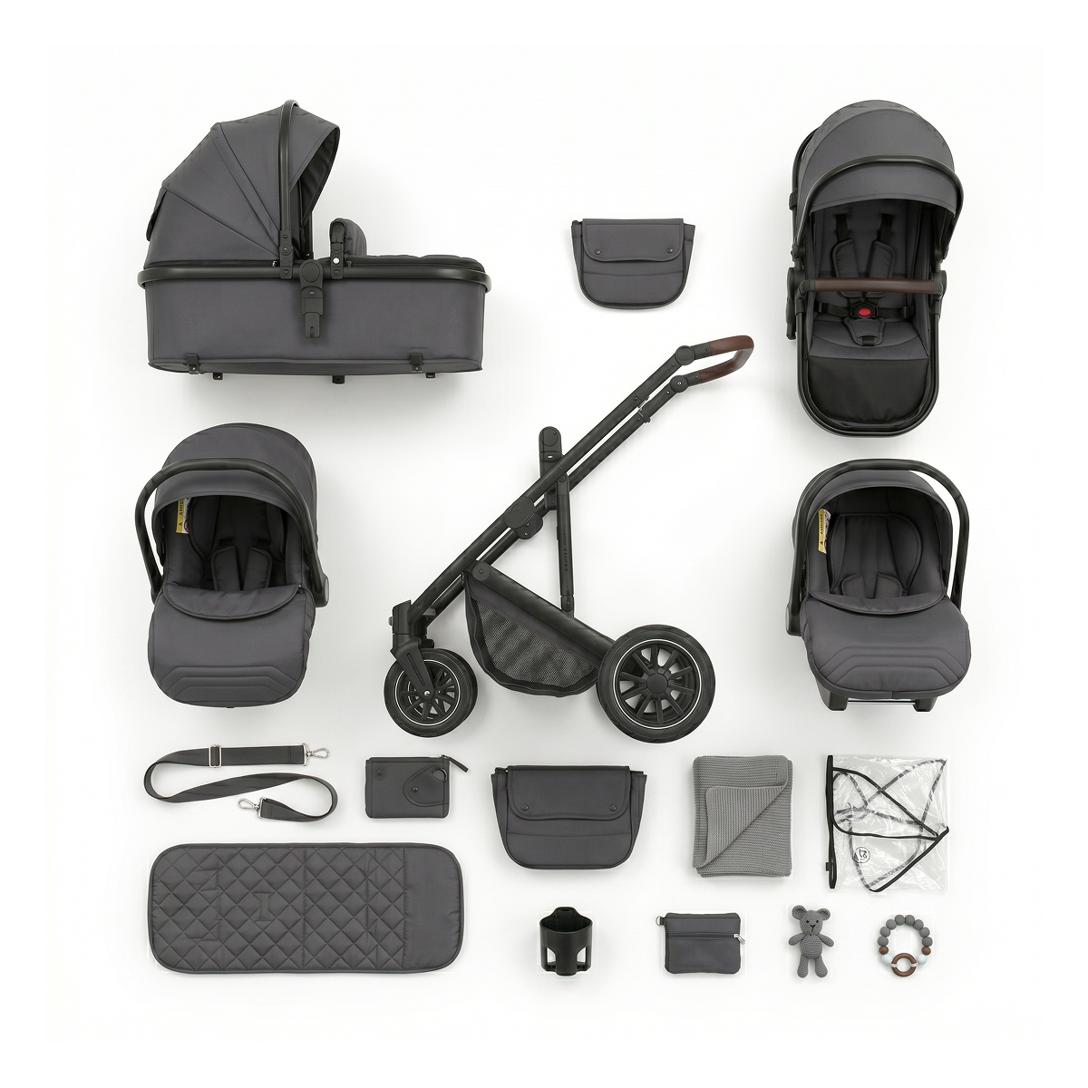 Twinky 4-in-1 Stroller - Dark Grey (Stroller, Car Seat & Travel Cot in 1)