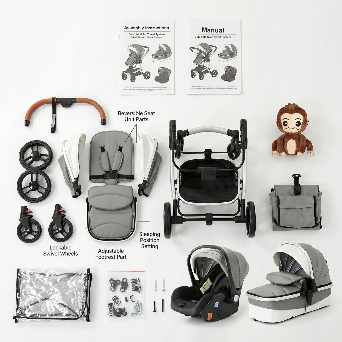 Twinky 4-i-1 Barnevogn Luxury Set Grå | Premium Kombivogn