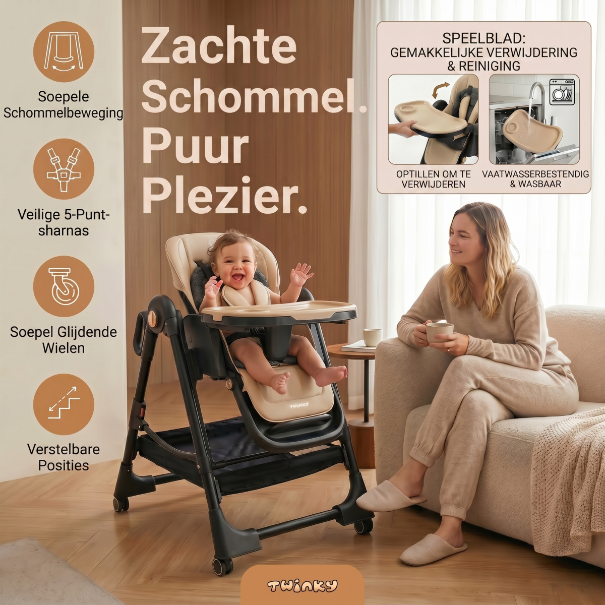 (NIEUW) Twinky Kinderstoel EXPLORE - Cream