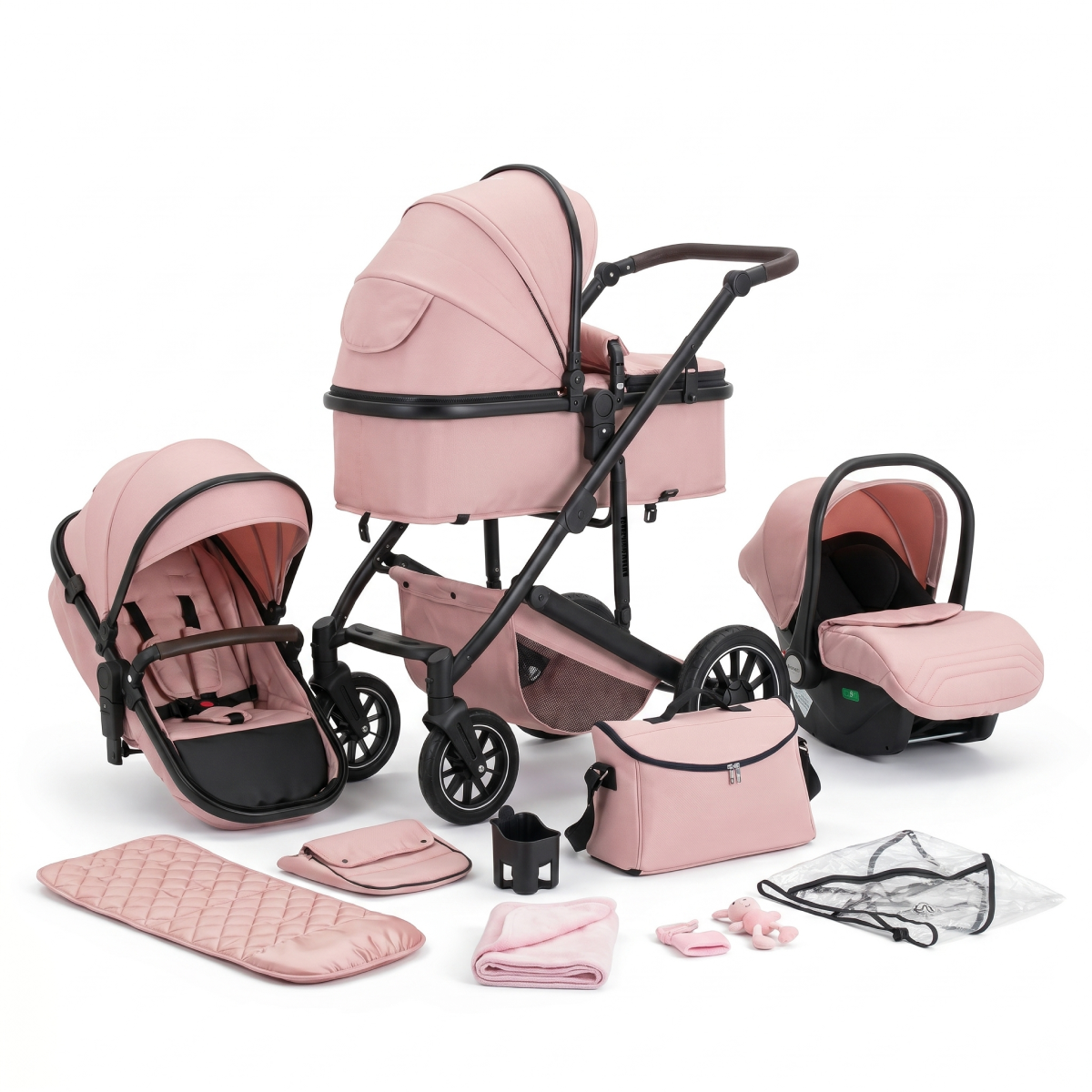 Twinky 4-in-1 Stroller - Soft Pink (Stroller, Car Seat & Travel Cot in 1)