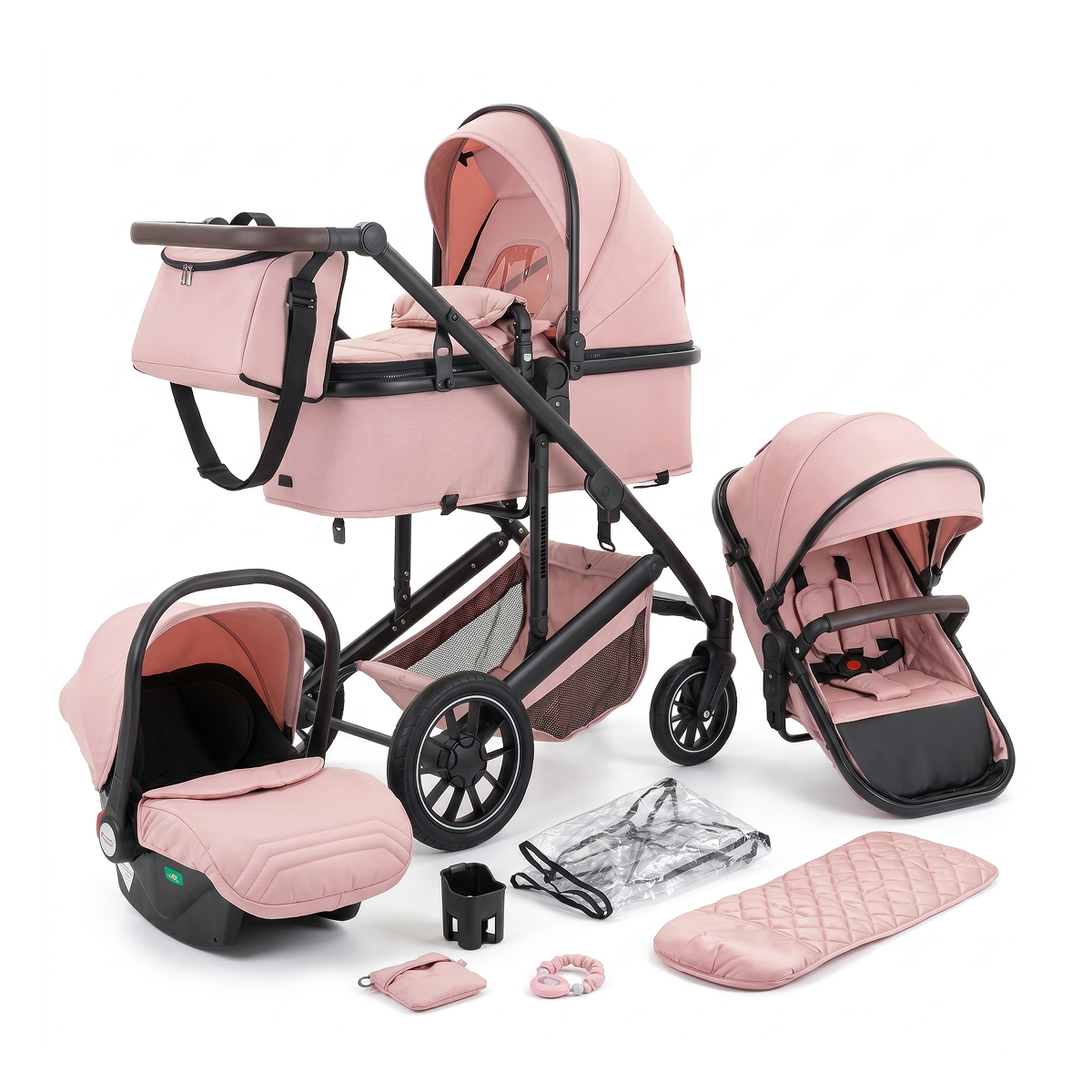 Twinky 4-i-1 Barnevogn Soft Pink | Kombivogn & Rejsesystem