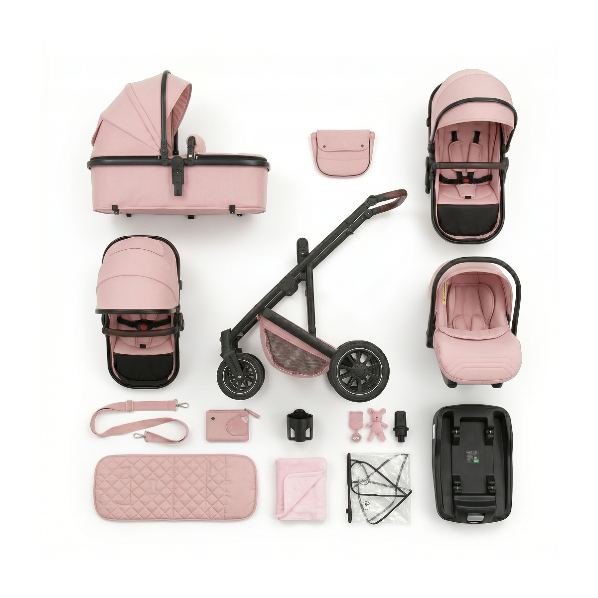 Twinky 4-i-1 Barnevogn Soft Pink | Kombivogn & Rejsesystem