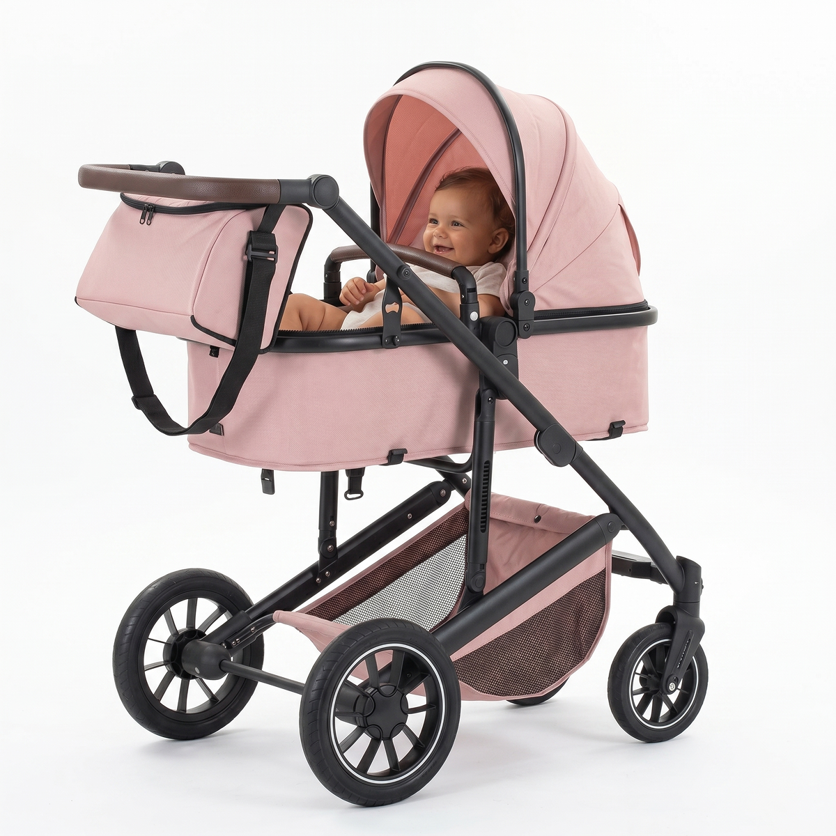 Twinky 4-i-1 Barnevogn Soft Pink | Kombivogn & Rejsesystem