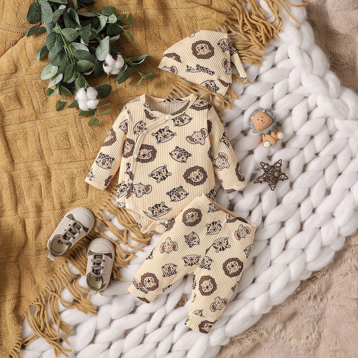 Cozy Brown Baby Suit with Matching Hat – Soft & Warm Winter Outfit