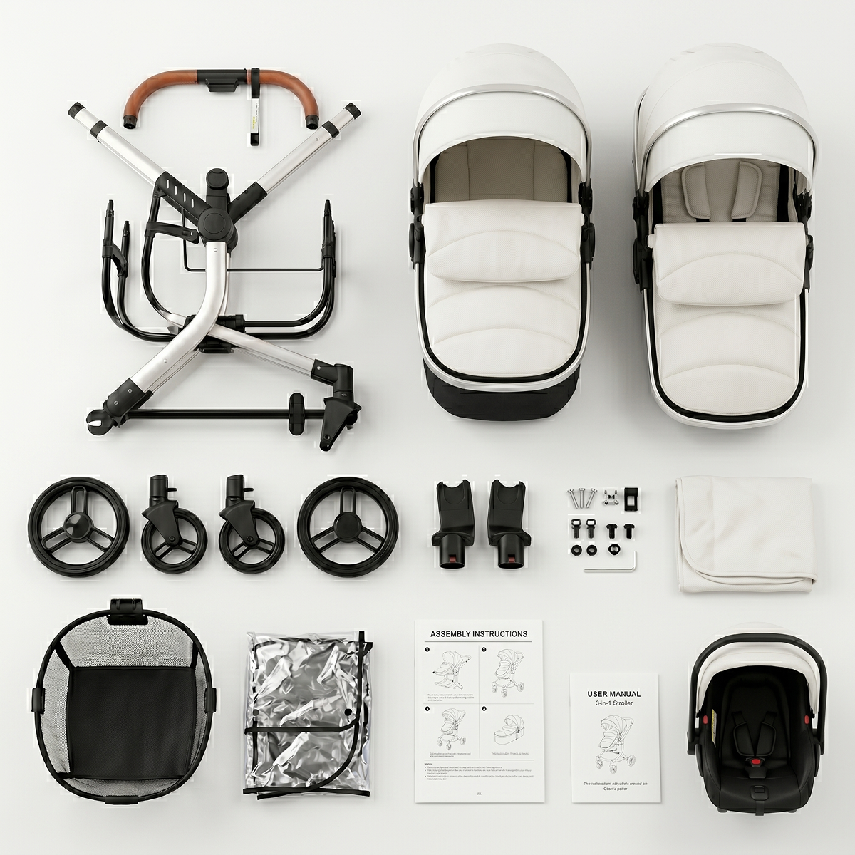 Twinky 4-i-1 Barnevogn Luxury Set Hvid | Luksus Barnevogn