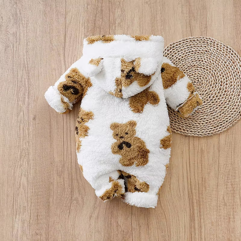 Baby Clothes Cartoon Cute Teddy Bear Plush Comfortable and Soft 0-18 Boys and Girls Autumn and Winter Long Sleeved Baby Jumpsuit