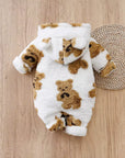 Baby Clothes Cartoon Cute Teddy Bear Plush Comfortable and Soft 0-18 Boys and Girls Autumn and Winter Long Sleeved Baby Jumpsuit